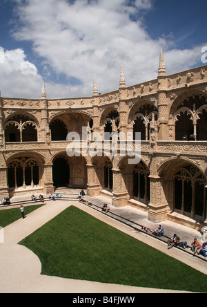 Two storey cloisters of Mosteiro dos Jeronimos Stock Photo