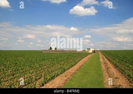 Pathway through a farmers field to Queens Cemetery, opposite Sheffield Memorial Park, near Puisieux, France. Stock Photo