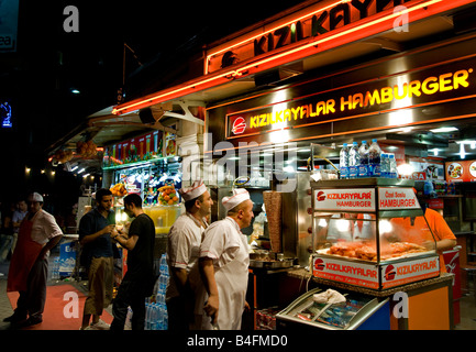 Taksim Square Istanbul Istiklal Caddesi Beyoglu shopping street quarter snack bar bistro dine dining restaurant Stock Photo