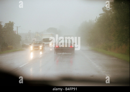 Traffic on a highway during heavy downpour, Poland Stock Photo