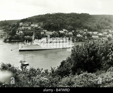 The Greek cruise liner the Queen Frederica seen here laid up on the River Dart May 1972 Stock Photo