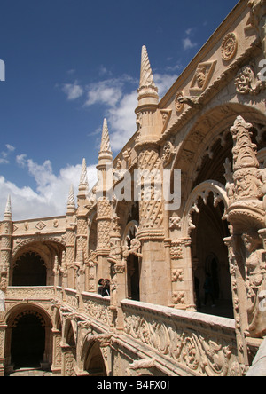 Two storey cloisters of Mosteiro dos Jeronimos Stock Photo