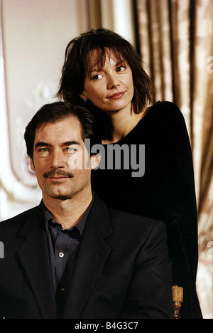 Timothy Dalton Actor and actress Joanne Whalley Kilmer at a press conference in London to announce the role for the sequel to Gone With The Wind Stock Photo