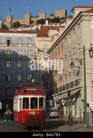 Tourist tram at Praca da Figueira Stock Photo