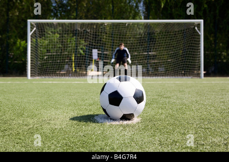 A soccer ball on a soccer field Stock Photo