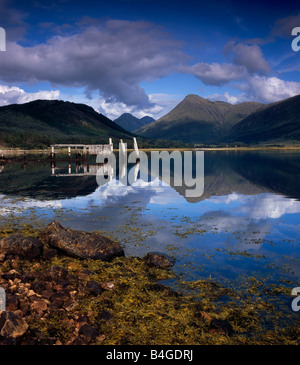 Loch Etive,  Glen Etive and the mountains, Buchaille Etive Mor and Buchaille Etive Beag, Lochaber, Highland, Scotland Stock Photo