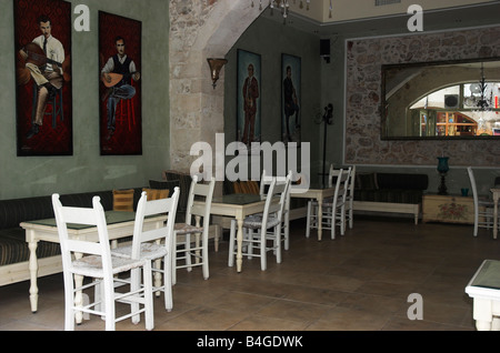 Interior view of a traditional cretan kafeneio in Old Town Rethymnon Crete Greece September 2008 Stock Photo