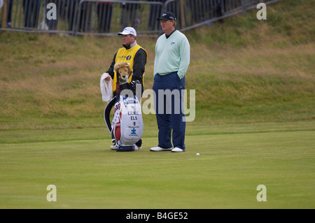 South African golfer Ernie Els with his caddie at the British Open at Birkdale in 2008 Stock Photo