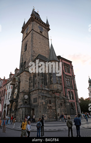 Prague Old town hall tower and astronomical clock evening Stock Photo