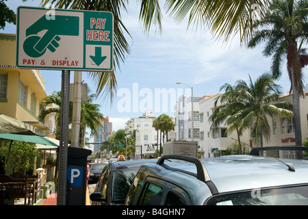 Pay & Display sign for parking in South Beach, Miami, Florida Stock Photo