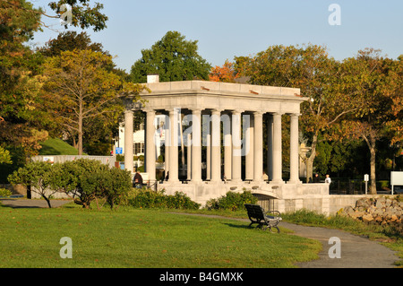 Plymouth Rock Memorial in Pilgrim Memorial State Park on Plymouth Harbor, MA USA Stock Photo