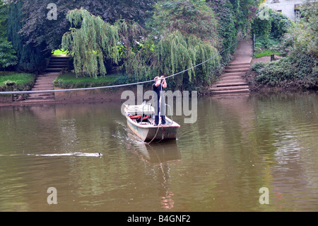 Old hand pulled rope ferry boat River Wye Symonds Yat Herefordshire England Stock Photo