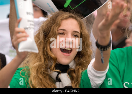 Young woman supporting the End Child Poverty campaign, Trafalgar Square, London UK. Sat 4th October 2008 Stock Photo