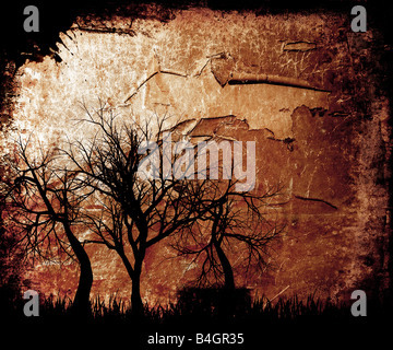 Silhouettes of trees on grunge background Stock Photo