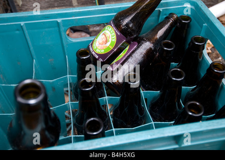 crate with empty bottles Stock Photo