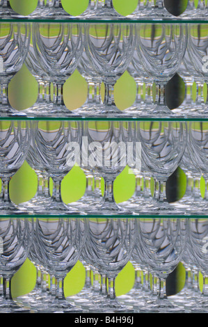 Close-up of wineglasses in shelves Stock Photo
