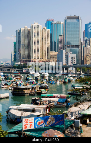 Boats at harbor, Hong Kong, China Stock Photo