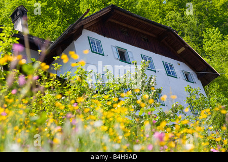 Low angle view of house, Hallstadt, Salzkammergut, Austria Stock Photo