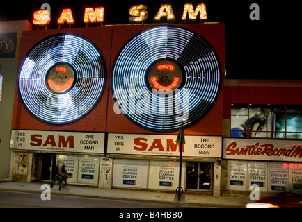 The historic Neon lights of 'Sam the Record Man' on Yonge Street in Toronto,Ontario, Canada Stock Photo