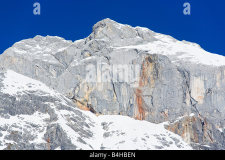 Snowcapped mountain under blue sky, Hochkoenig, Berchtesgaden Alps, Salzburg, Austria Stock Photo