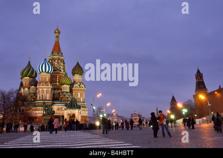 Tourists in front of church Basilius Cathedral Moscow Russia Stock Photo