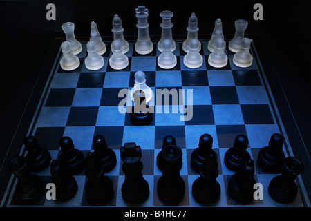 High angle view of chess pieces on chessboard Stock Photo