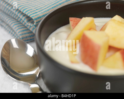 Natural Yogurt with Chopped Apple Stock Photo