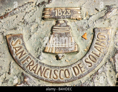 Mission San Francisco de Solano plaque on statue at California State Capitol Sacramento Stock Photo