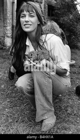 Jane Birkin English actress pop singer with rabbit 1977 Stock Photo