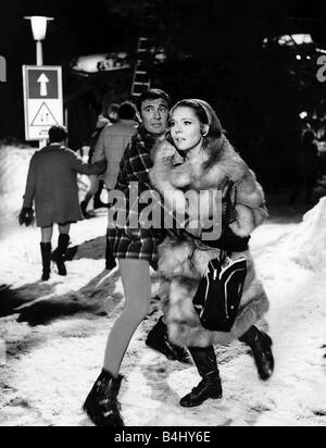 Actress Diana Rigg ex television Avengers Girl stars with George Lazenby who plays the new James Bond in the 5 000 000 dollar film On Her Majesty s Secret Service filmed in Grindelwald Switzerland Stock Photo