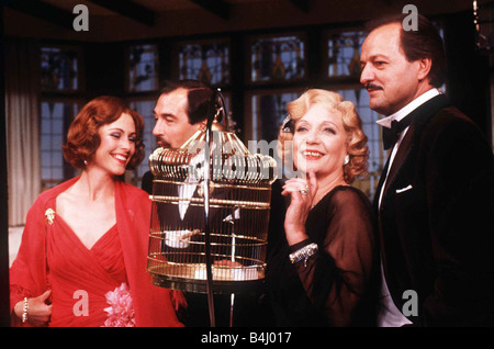 Play Canaries Sometimes Sing with Liz Robertson actress Neil Stacey actor Sylvia Syms actress Peter Bowles actor April 1987 Stock Photo