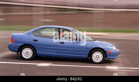 Chrysler Neon car test drive July 1997 sky blue bodywork Stock Photo