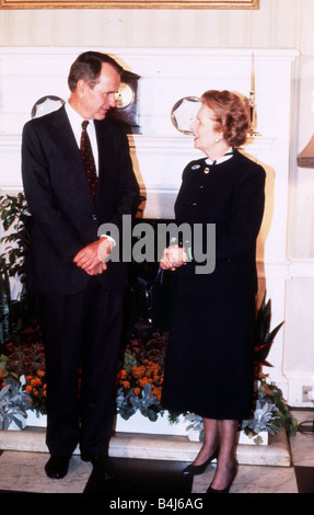 Margaret Thatcher British Prime Minister 1989 with President George Bush Stock Photo