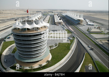 Sakhir Tower & main grandstand at the BIC Bahrain International Circuit ...