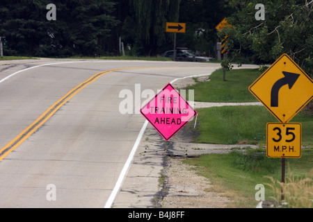 A sign by the Fire Department to notify traffic of fire training ahead ...
