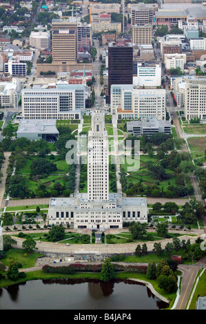 aerial above Louisiana state capitol building Baton Rouge Stock Photo