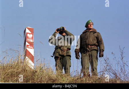 Polish border guard officers on patrol at the Polish-German border, Poland Stock Photo