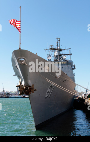 The USS Monterey, seen here moored in Cape Town Harbour. Stock Photo