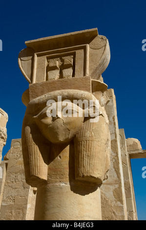 Hathor headed column, Queen Hatshepsuts Mortuary Temple, Theban Necropolis, Luxor Stock Photo