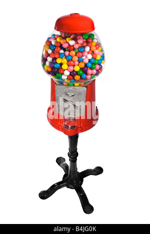 Gumball vending machine filled with colorful gumballs isolated on white Stock Photo