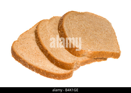 Three slices of whole cracked wheat bread isolated on white Stock Photo