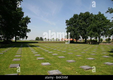 Lines of memorial plaques with names of fallen German soldiers in the Langemark German Cemetery, near Langemark, Belgium. Stock Photo