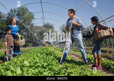 Multi-ethnic family harvesting organic produce Stock Photo