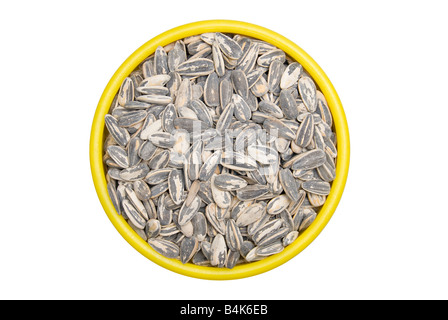 A bowl of shelled sunflower seeds isolated on a white background Stock Photo