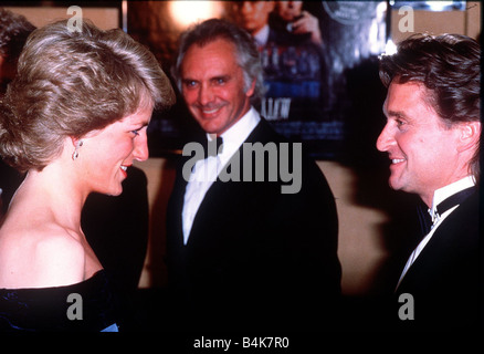 Princess Diana attends the premiere of the film Wall Street Pictured here meeting Michael Douglas April 1988 Stock Photo