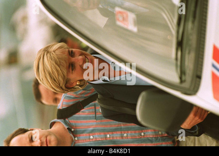 Princess Diana is met by Ken Rutherford Bosnia August 1997 Sarajaevo Airport Princess Diana Princess of Wales smiles as she arrives at Sarajevo airport for her visit to Bosnia and Herzegovina She was greeted by Ken Rutherford co founder of the Landmine Survivors Network who lost both his legs to a landmine in Somalia in 1992 Diana is in Bosnia and Herzegovina until Sunday Stock Photo