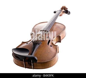 old violin isolated on white background Stock Photo