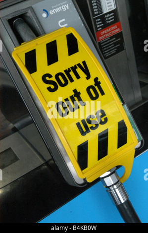 Sorry out of use signs at petrol pumps