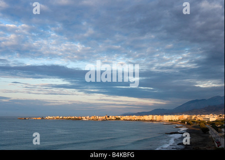 View over the town of Ierapetra at dawn from the Petra Mare Hotel, Crete, Greece Stock Photo