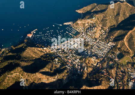 Aerial view of Avalon, town on Catalina Island of the California Channel Islands, Channel Islands National Park Southeast view Stock Photo